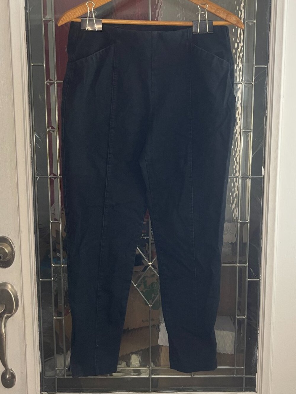 Old Navy Pixy Skinny High Rise Crop Zip Hem Black Split Front Jeans Sz L